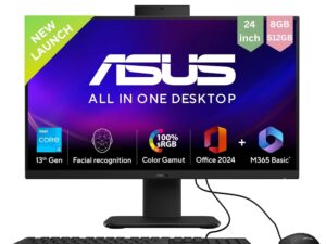 ASUS AiO V440,13th Gen Intel Core i3-1315U, 23.8" FHD,100Hz,All-in-One PC(8GB RAM/512GB SSD/Windows 11/Office 24/Retractable Camera/with Wired Keyboard & Mouse/M365 Basic (1Year)*) V440VAB-KBPC002WS