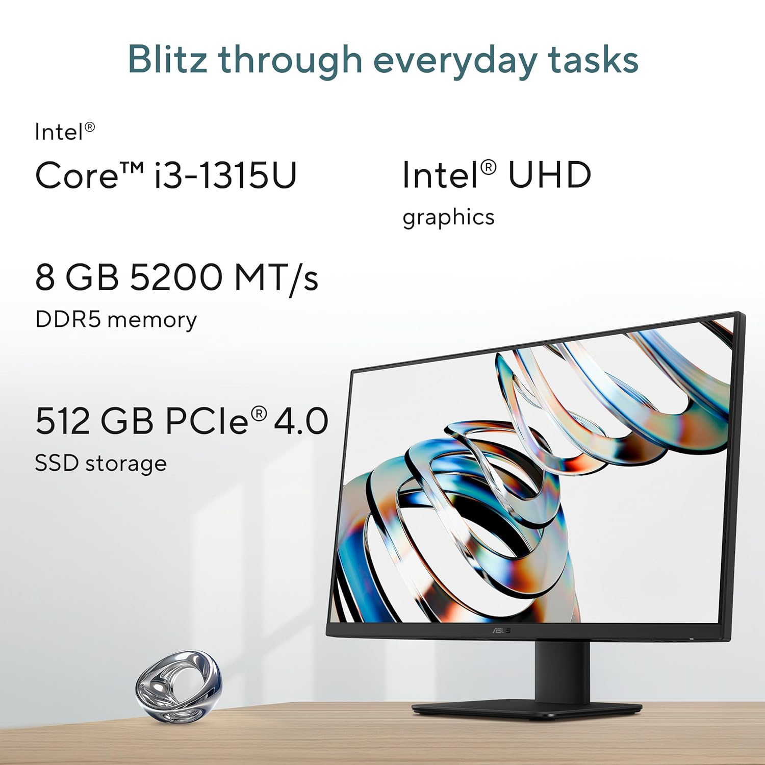 ASUS AiO V440,13th Gen Intel Core i3-1315U, 23.8" FHD,100Hz,All-in-One PC(8GB RAM/512GB SSD/Windows 11/Office 24/Retractable Camera/with Wired Keyboard & Mouse/M365 Basic (1Year)*) V440VAB-KBPC002WS - Image 2