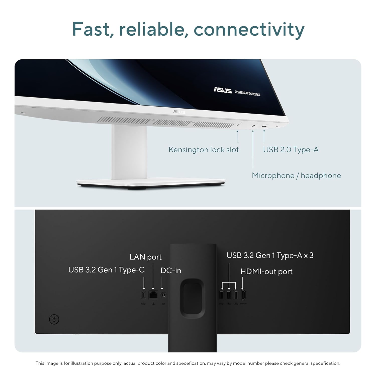 ASUS AiO V440,13th Gen Intel Core i3-1315U, 23.8" FHD,100Hz,All-in-One PC(8GB RAM/512GB SSD/Windows 11/Office 24/Retractable Camera/with Wired Keyboard & Mouse/M365 Basic (1Year)*) V440VAB-KBPC002WS - Image 8
