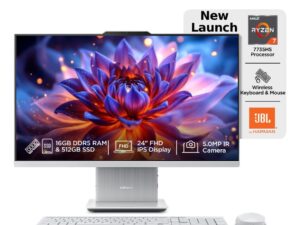 Lenovo IdeaCentre AIO Ryzen 7 7735HS 23.8" FHD IPS All-in-One Desktop (16GB RAM/512GB SSD/Win11/Microsoft 365 Basic + Office Home 2024/3Wx2 Speakers/5MP Camera/Wireless Keyboard & Mouse), F0HR008YIN
