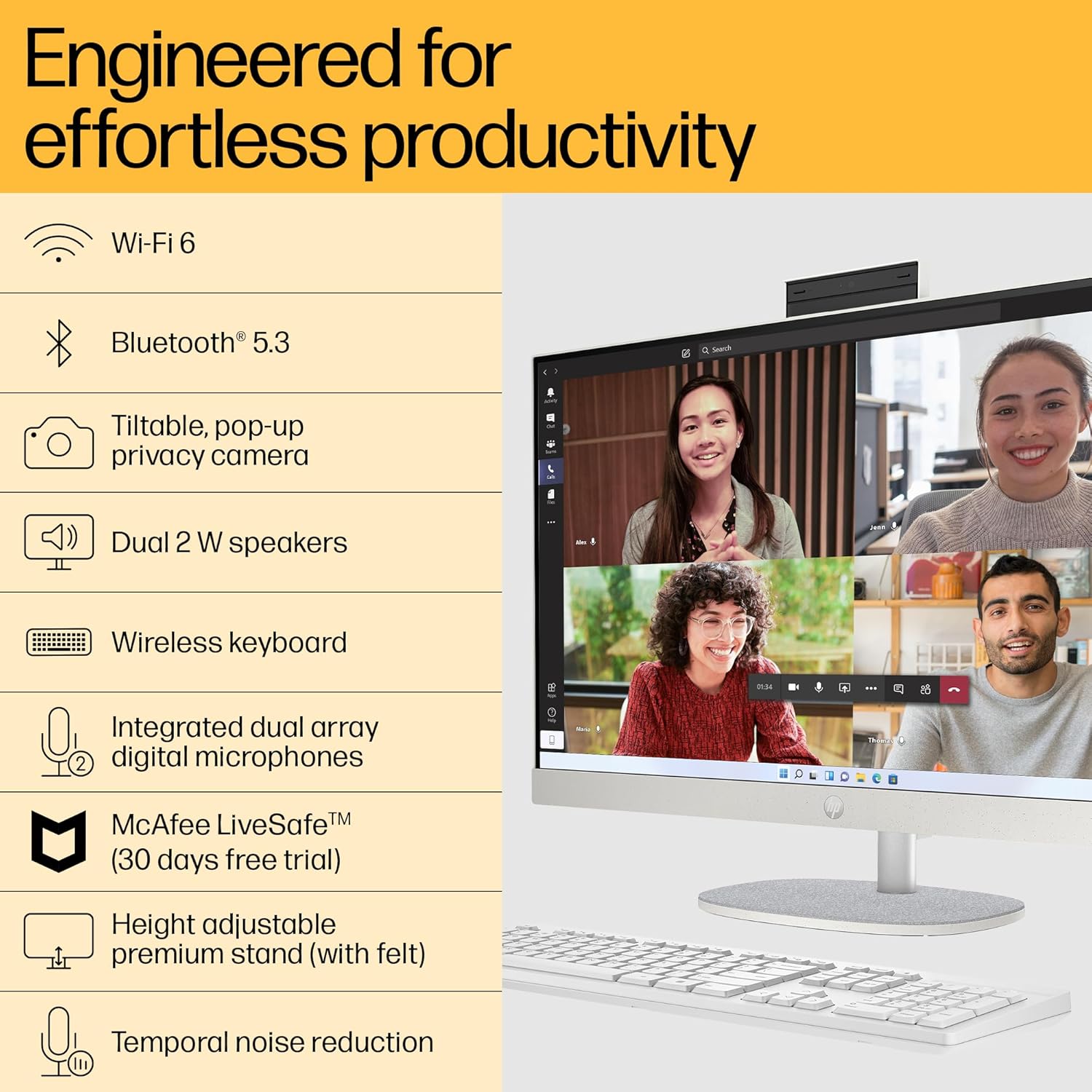 HP All-in-One PC 13th Gen Intel Core i7 27 inch(68.6cm) FHD 16GB RAM, 1TB SSD, Intel UMA Graphics, HP 710 White Wireless Keyboard and Mouse Combo (Win 11, MSO 21, Shell White, 6.72 Kg) 27-cr0403in - Image 3