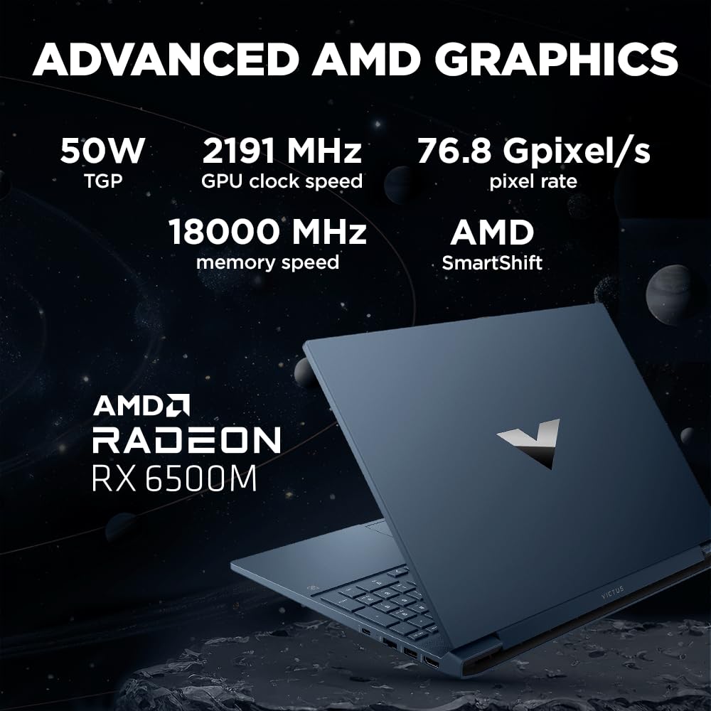 HP Victus Gaming Laptop, AMD Ryzen 5 5600H, AMD 4GB Radeon RX 6500M Graphics, 15.6-inch (39.6 cm), FHD, IPS, 8GB DDR4, 512GB SSD, Backlit KB, B&O (Win 11, Blue, 2.29 kg), fb0147AX, fb0184ax - Image 2