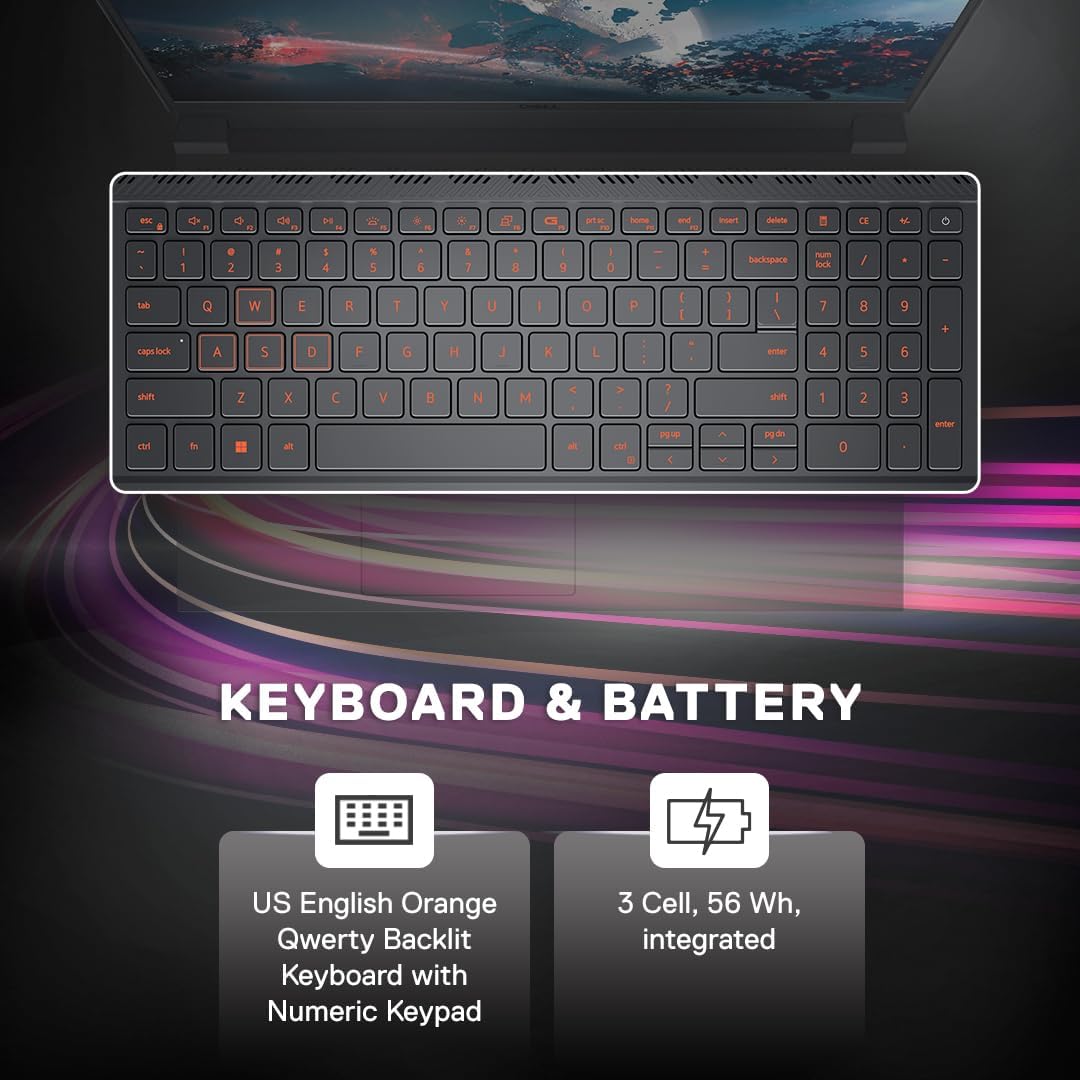 Dell G-series-15-5530-laptop - 15.6-inch FHD, Intel Core i5-13450HX, 16GB DDR5 RAM, 1TB SSD, NVIDIA GeForce RTX 3050, Orange Backlit Keyboard & G-Key, Windows 11 Home, Dark Shadow Gray, 2.65 Kg - Image 4