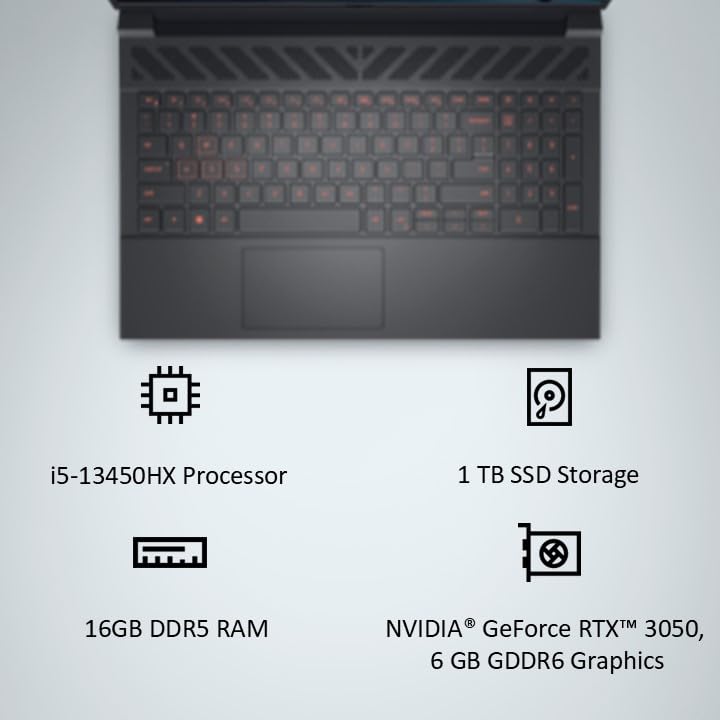Dell G-series-15-5530-laptop - 15.6-inch FHD, Intel Core i5-13450HX, 16GB DDR5 RAM, 1TB SSD, NVIDIA GeForce RTX 3050, Orange Backlit Keyboard & G-Key, Windows 11 Home, Dark Shadow Gray, 2.65 Kg - Image 8