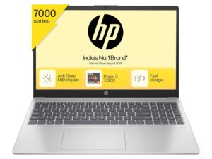 HP 15, AMD Ryzen 3 7320U (8GB LPDDR5, 512GB SSD) FHD, Anti-Glare, Micro-Edge, 15.6"/39.6cm, Win 11, Office 21, Silver, 1.59kg, fc0154AU, AMD Radeon Graphics, 1080p FHD Camera Laptop